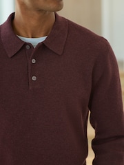 Burgundy Red Ultrasoft Smart knitted Polo Shirt with Wool - Image 4 of 8