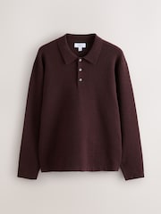 Burgundy Red Ultrasoft Smart knitted Polo Shirt with Wool - Image 6 of 8