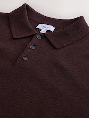 Burgundy Red Ultrasoft Smart knitted Polo Shirt with Wool - Image 7 of 8