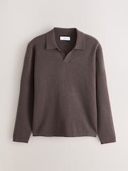 Brown Ultrasoft Knitted Trophy Neck Jumper with Wool - Image 1 of 3