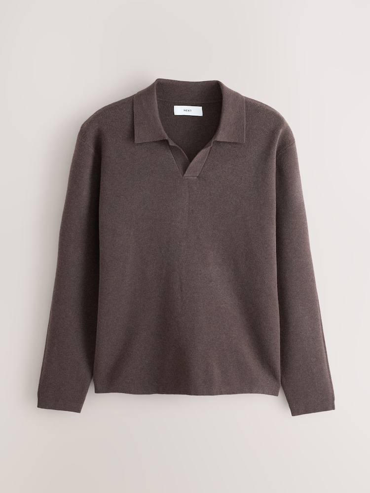 Brown Ultrasoft Knitted Trophy Neck Jumper with Wool - Image 1 of 3 Brown Ultrasoft Knitted Trophy Neck Jumper with Wool - Image 1 of 3