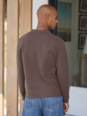Brown Ultrasoft Knitted Trophy Neck Jumper with Wool - Image 4 of 8