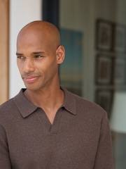 Brown Ultrasoft Knitted Trophy Neck Jumper with Wool - Image 5 of 8