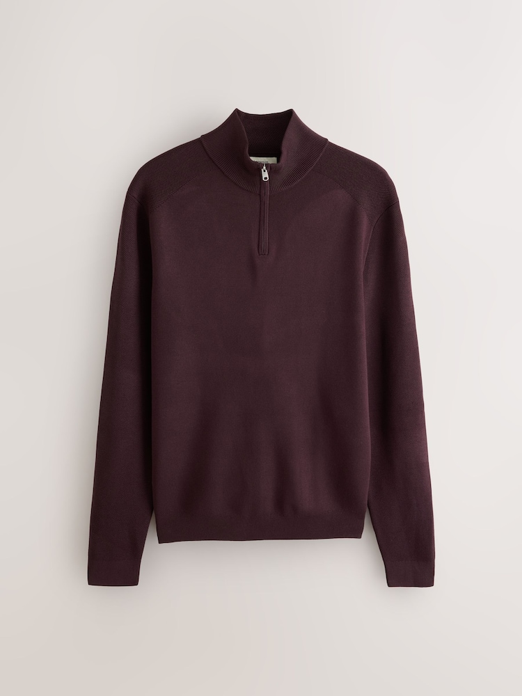 Pourpre foncé - Pull N. Premium Coupe ajustée à quart de fermeture éclair - Image 1 de 3 Pourpre foncé - Pull N. Premium Coupe ajustée à quart de fermeture éclair - Image 1 de 3