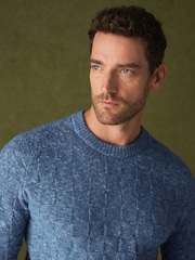 Blue Textured Crew Neck Jumper - Image 1 of 8