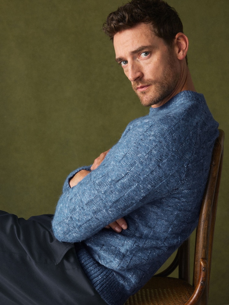 Blue Textured Crew Neck Jumper - Image 2 of 8