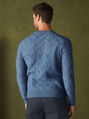Blue Textured Crew Neck Jumper - Image 4 of 8