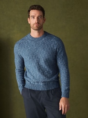 Blue Textured Crew Neck Jumper - Image 5 of 8