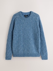 Blue Textured Crew Neck Jumper - Image 6 of 8