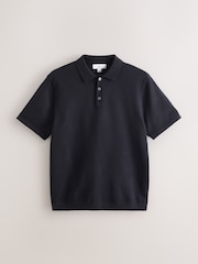 Navy Blue Essential Knitted Short Sleeved Polo Shirt - Image 1 of 3