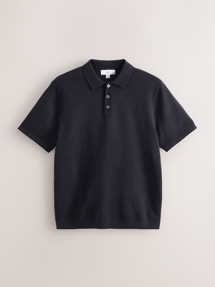 Navy Blue Essential Knitted Short Sleeved Polo Shirt - Image 1 of 3