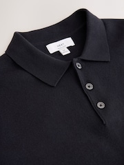 Navy Blue Essential Knitted Short Sleeved Polo Shirt - Image 2 of 3