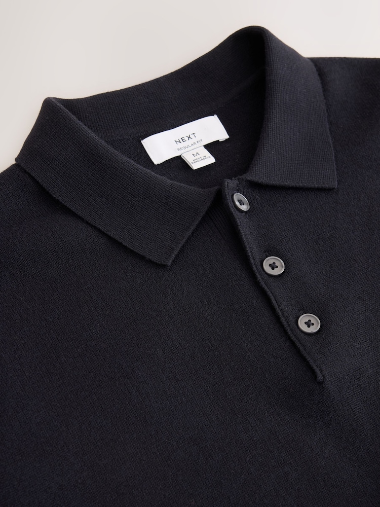 Navy Blue Essential Knitted Short Sleeved Polo Shirt - Image 2 of 3