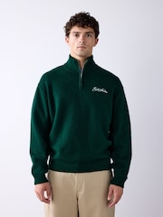 Vert à motif graphique - Pull confortable décontracté à col zippé - Image 1 de 8
