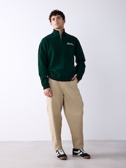 Vert à motif graphique - Pull confortable décontracté à col zippé - Image 2 de 8