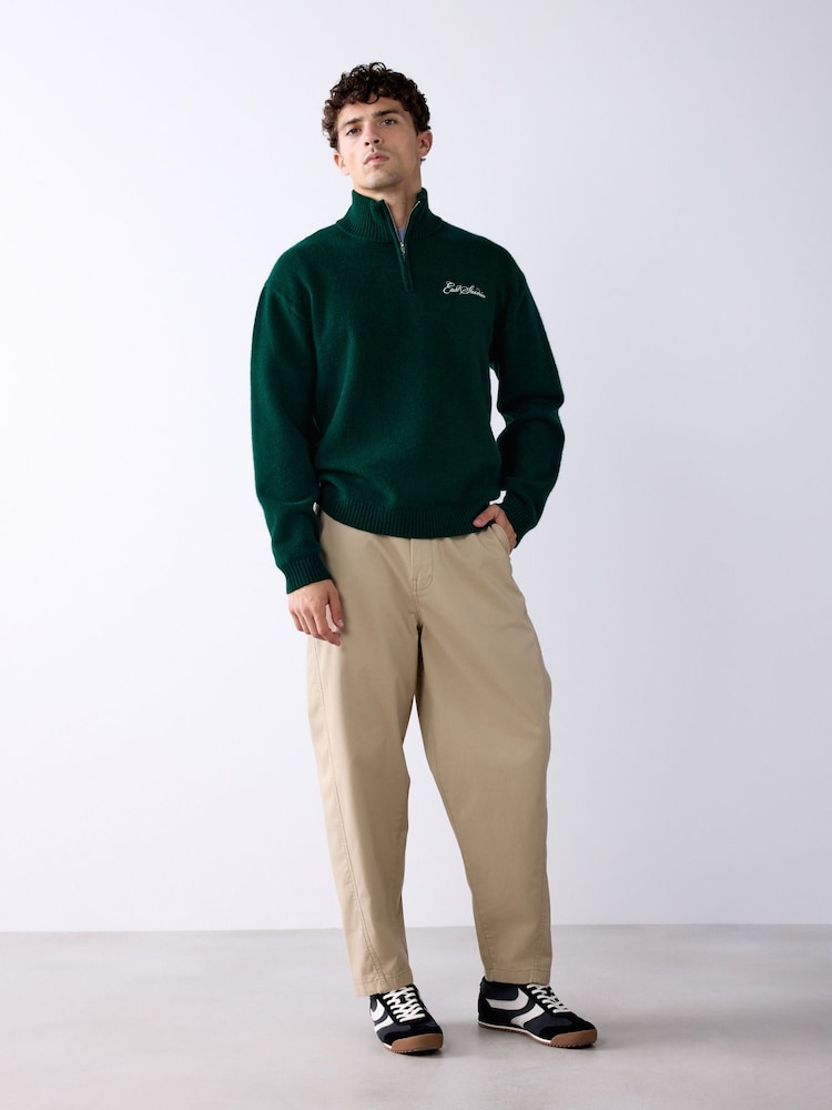 Vert à motif graphique - Pull confortable décontracté à col zippé - Image 2 de 8