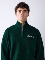 Vert à motif graphique - Pull confortable décontracté à col zippé - Image 5 de 8