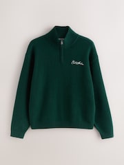 Vert à motif graphique - Pull confortable décontracté à col zippé - Image 6 de 8