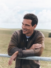 Brown Cosy Patchwork Knitted Jacket - Image 2 of 5