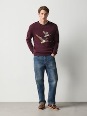 Burgundy Red Duck Graphic Knitted Crew Neck Jumper - Image 2 of 8
