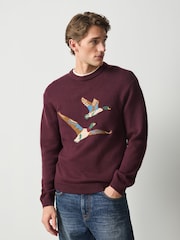 Burgundy Red Duck Graphic Knitted Crew Neck Jumper - Image 3 of 8