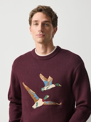 Burgundy Red Duck Graphic Knitted Crew Neck Jumper - Image 5 of 8
