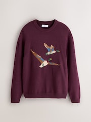 Burgundy Red Duck Graphic Knitted Crew Neck Jumper - Image 6 of 8