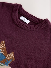 Burgundy Red Duck Graphic Knitted Crew Neck Jumper - Image 7 of 8