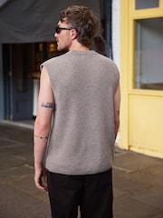 Neutral Ribbed Knitted Tank Crew Neck Jumper - Image 4 of 7
