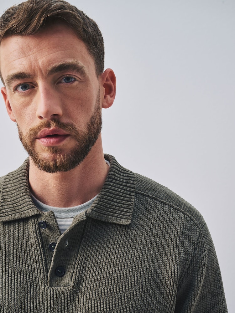Зеленый - Chenille Rib Polo Shirt - Изображение 1 8