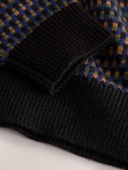 Navy Blue Geo Cosy Knit Long Sleeve Polo Shirt with Wool - Image 8 of 8