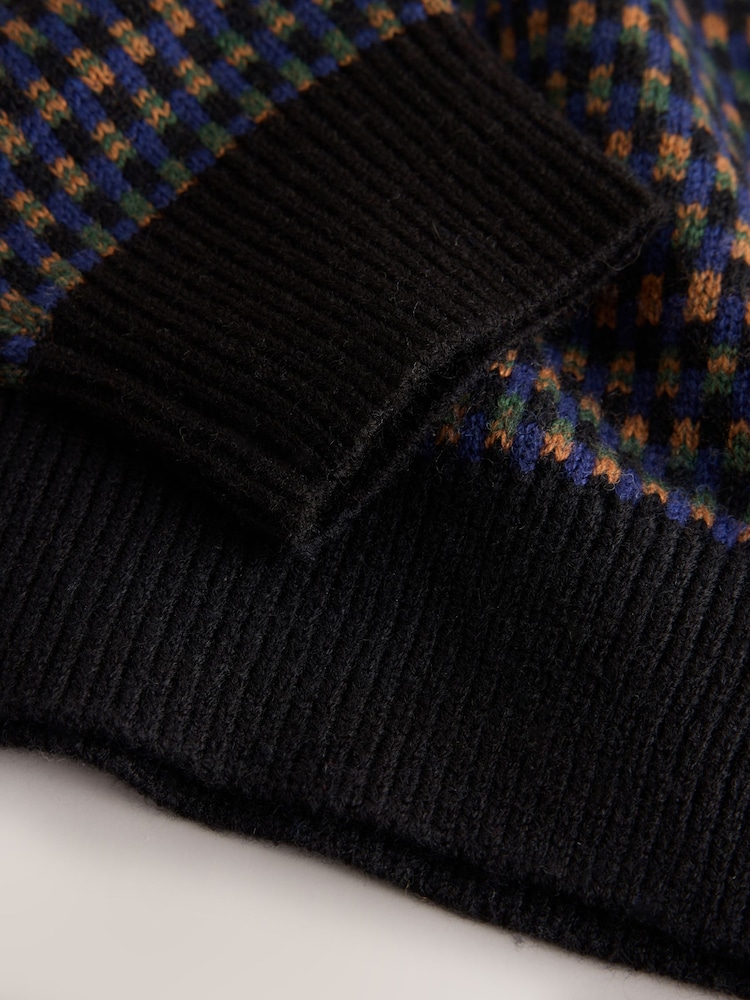 Navy Blue Geo Cosy Knit Long Sleeve Polo Shirt with Wool - Image 8 of 8 Navy Blue Geo Cosy Knit Long Sleeve Polo Shirt with Wool - Image 8 of 8