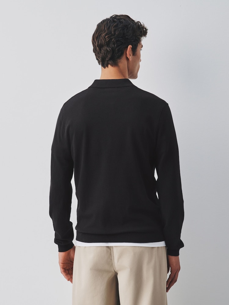 Black Long Sleeve Knitted Polo Shirt - Image 2 of 8