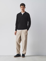 Black Long Sleeve Knitted Polo Shirt - Image 3 of 8