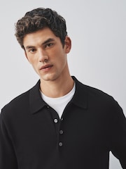 Black Long Sleeve Knitted Polo Shirt - Image 4 of 8