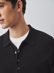 Black Long Sleeve Knitted Polo Shirt - Image 5 of 8