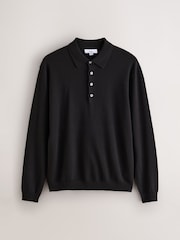 Black Long Sleeve Knitted Polo Shirt - Image 6 of 8