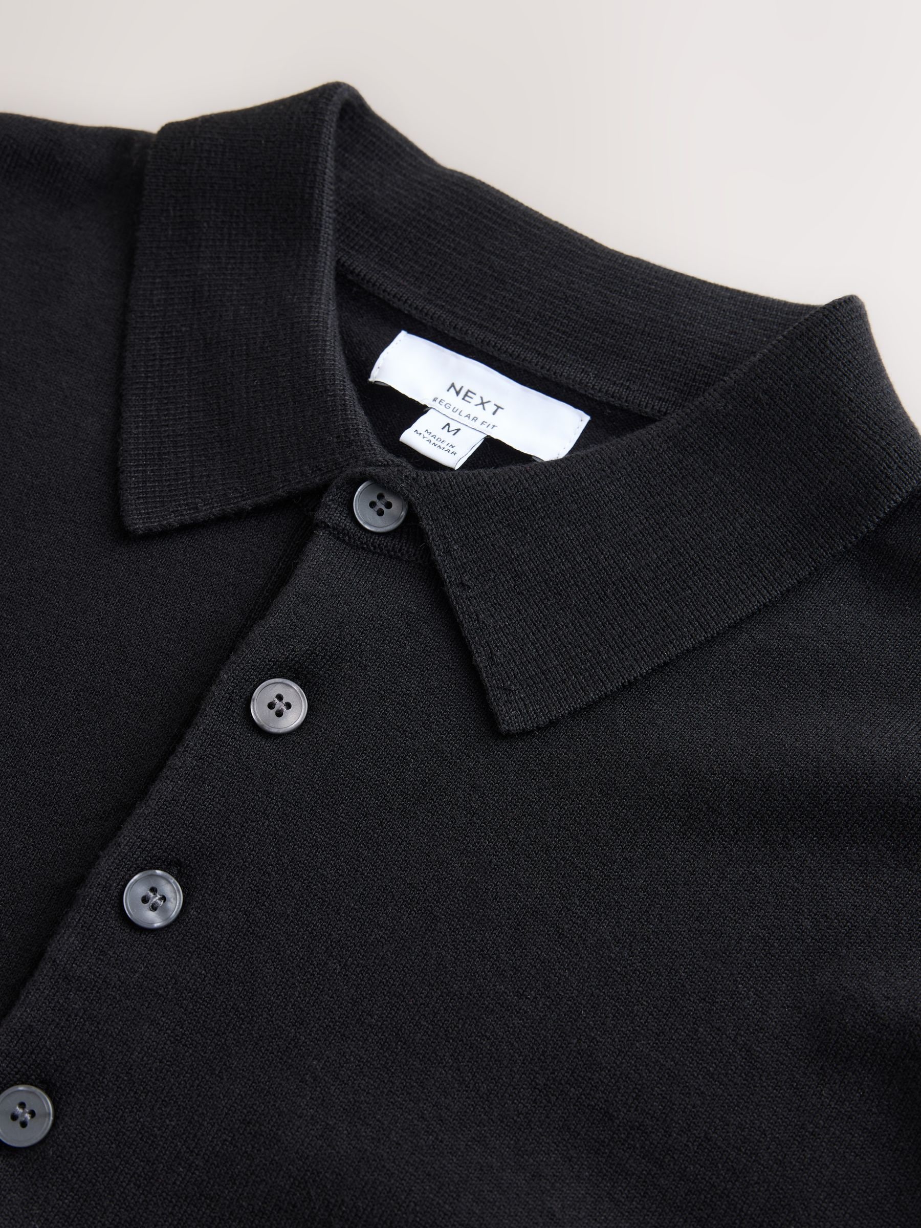 Buy Black Long Sleeve Knitted Polo Shirt from Next USA