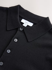 Black Long Sleeve Knitted Polo Shirt - Image 7 of 8