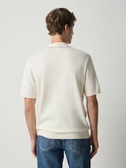 Lomená bílá - Short Sleeve Cable Knit Tipped Polo Shirt - Obrázek 3 z 7