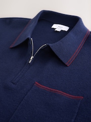 Navy Blue N. Premium Tipped Long Sleeve Knitted Zip Neck Polo Shirt - Image 2 of 3