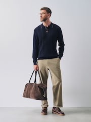 أزرق داكن أزرق - قميص بولو بحبكة ضفيرة بحواف متباينة - صورة 2 من 7
