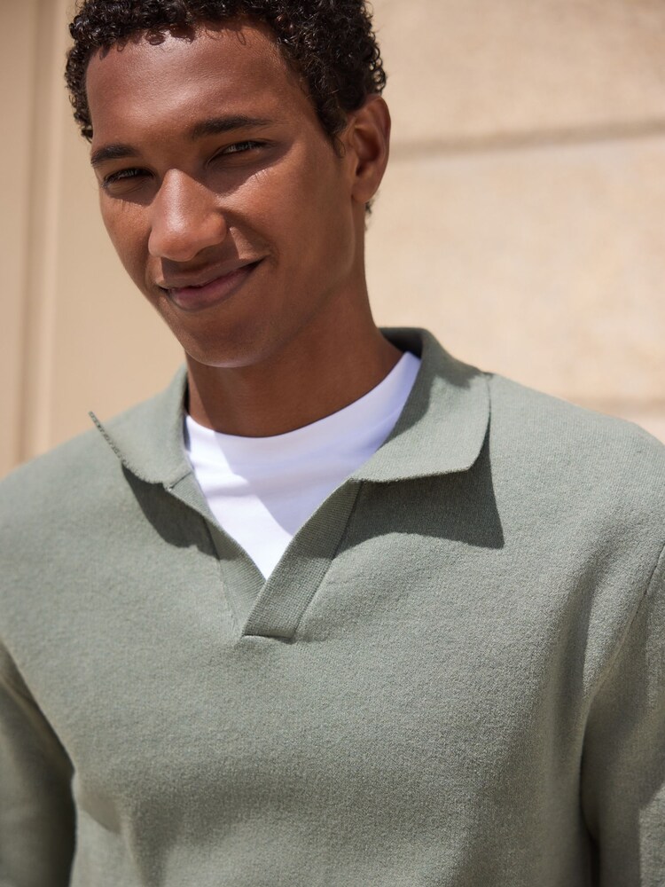Sage Green Ultrasoft Knitted Trophy Neck Jumper with Wool - Image 1 of 3 Sage Green Ultrasoft Knitted Trophy Neck Jumper with Wool - Image 1 of 3