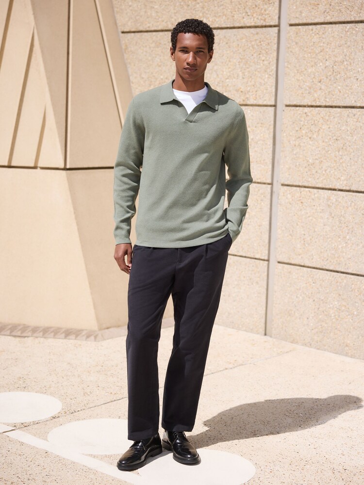 Sage Green Ultrasoft Knitted Trophy Neck Jumper with Wool - Image 2 of 3 Sage Green Ultrasoft Knitted Trophy Neck Jumper with Wool - Image 2 of 3