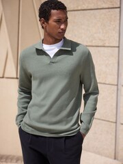 Sage Green Ultrasoft Knitted Trophy Neck Jumper with Wool - Image 3 of 3