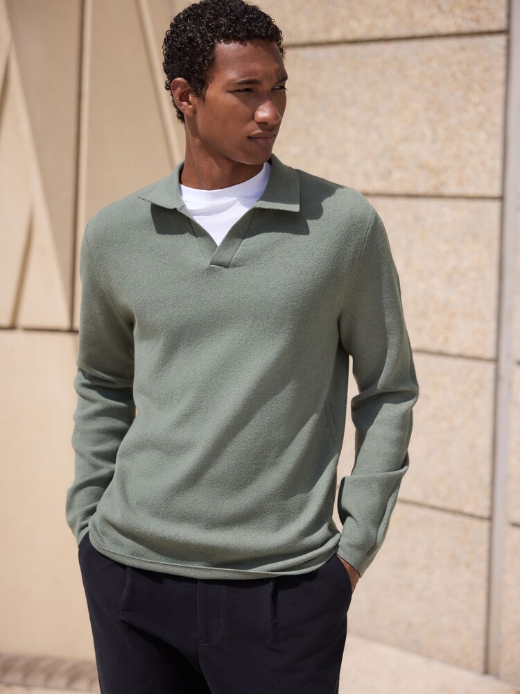Sage Green Ultrasoft Knitted Trophy Neck Jumper with Wool - Image 3 of 3 Sage Green Ultrasoft Knitted Trophy Neck Jumper with Wool - Image 3 of 3