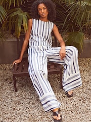 Ro&Zo Blue Stripe Linen Blend Trousers - Image 1 of 5