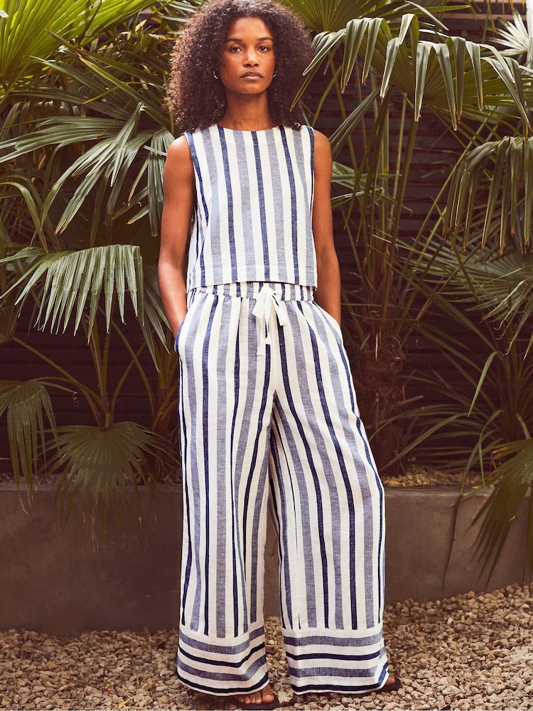Ro&Zo Blue Stripe Linen Blend Trousers - Image 2 of 5