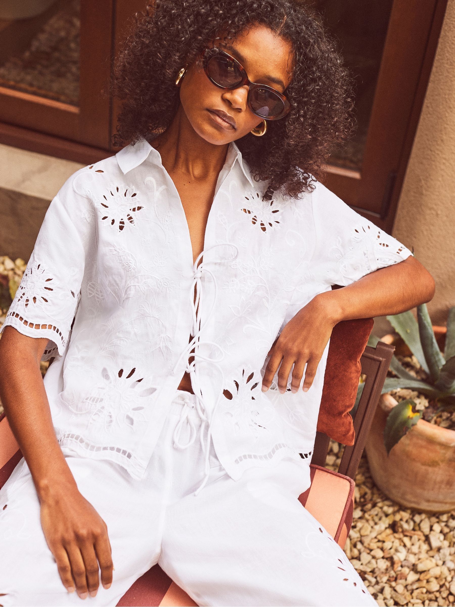 Buy Ro&Zo White Broderie Tie Front Shirt from the Next UK online shop