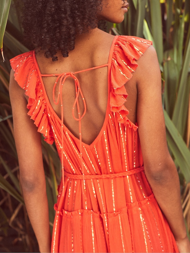 Womens Ro&Zo Orange Petite Tiered Maxi Dress US 10